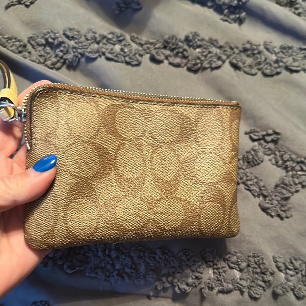 Coach Brown and Tan Signature wristlet with Metallic Accent - Picture 4 of 4